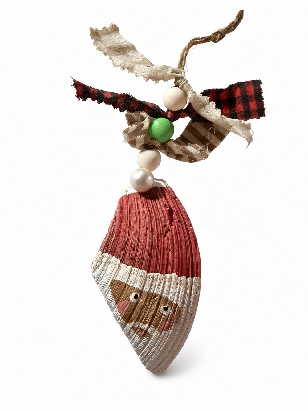 Handmade Santa Shell Ornament – Rustic Farmhouse Christmas Decoration
